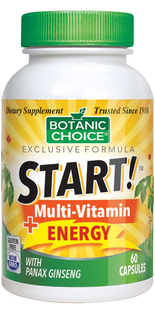 Botanic Choice START! Multi-Vitamin + Energy - Total Health Support Supplement - 60 Vegetarian Capsules