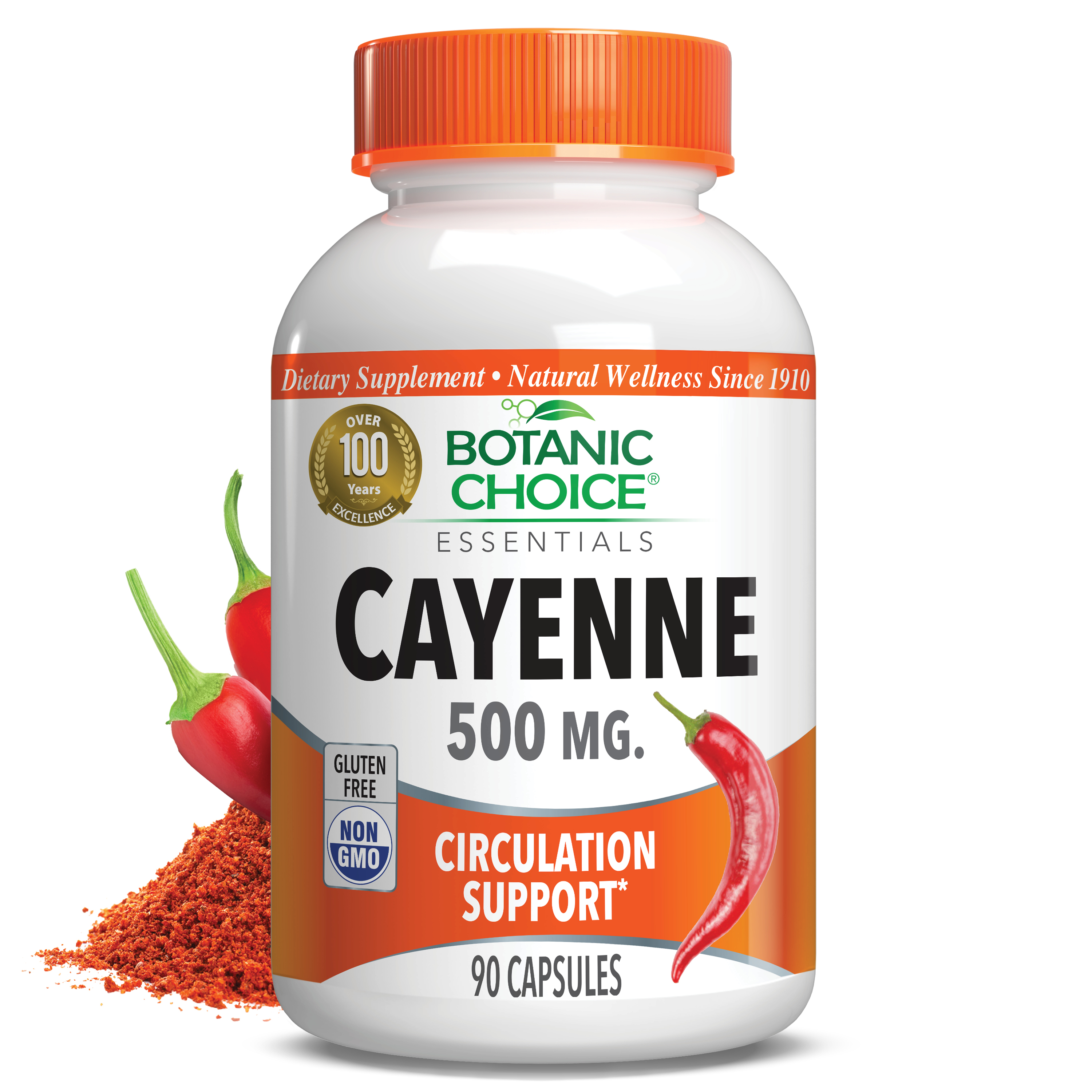 Cayenne Capsules 500 mg - Circulation Support Supplement - 90 Capsules BC04 CAPS 0090
