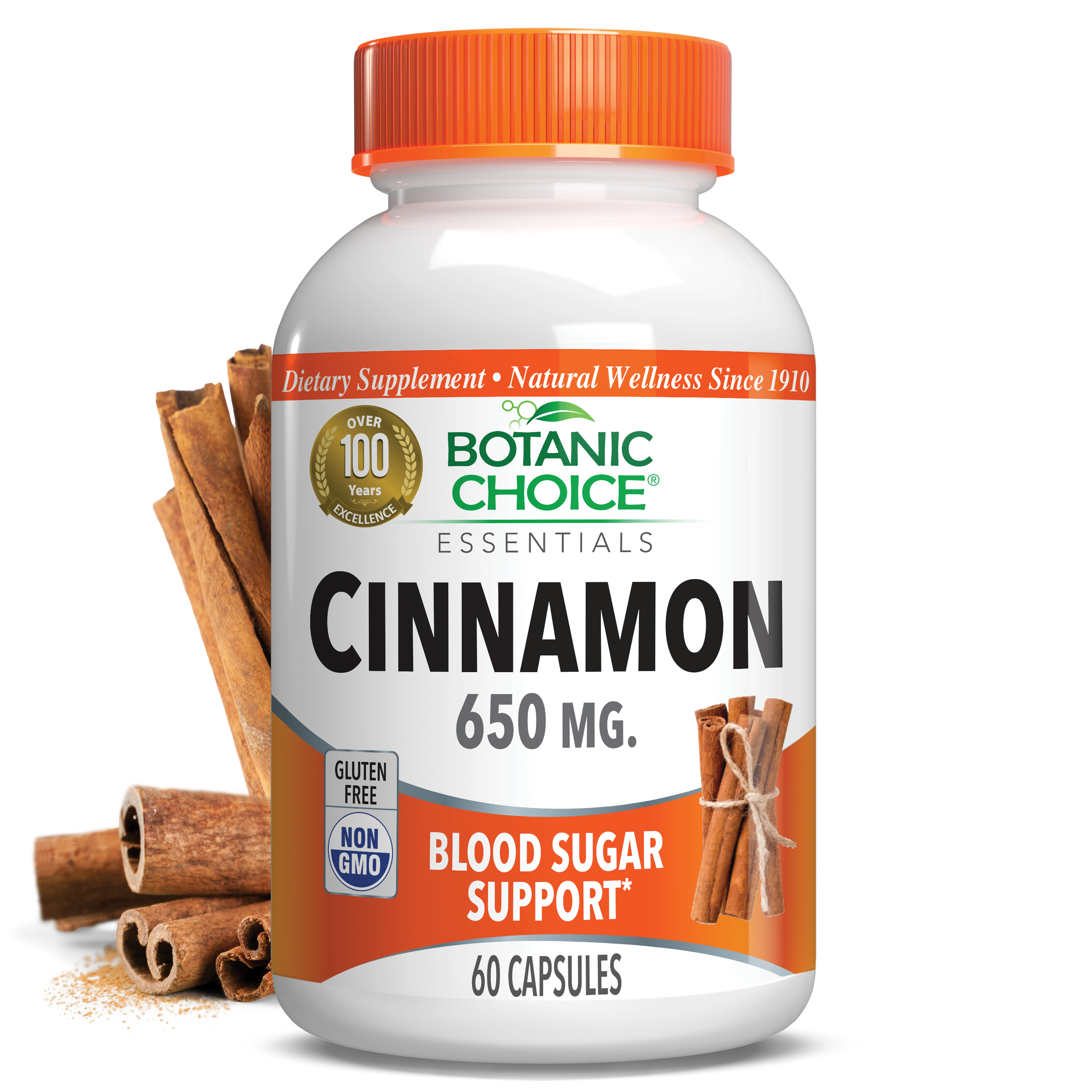 Botanic Choice Cinnamon 650 mg - Blood Sugar Support Supplement - 60 Capsules